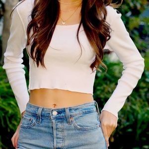 Brandy Melville White Long Sleeve Mckenna Crop Top